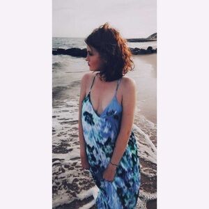 NICOLE MILLER NEW YORK Women's Floral Matte Charmuse Slip Dress Small Blue